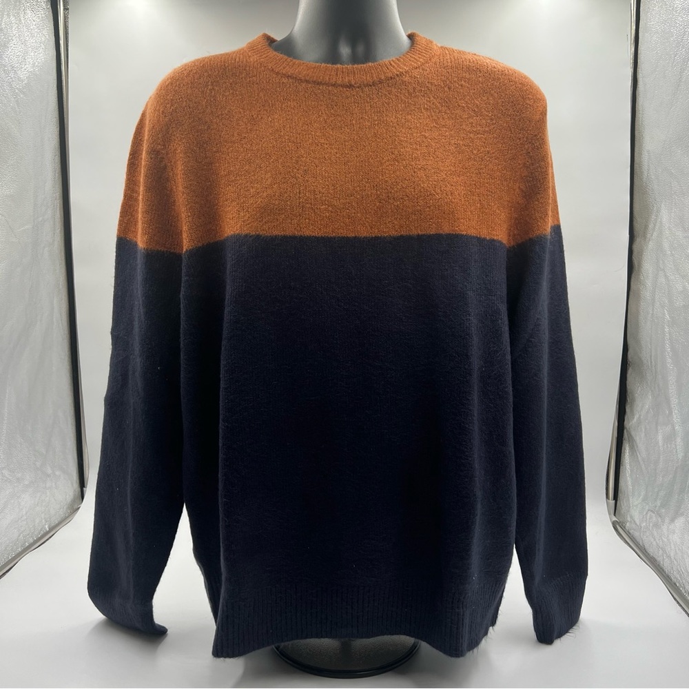 Men's Goodfellow navy and cognac crewneck sweater SZ L.‎  NWT - Picture 2 of 6